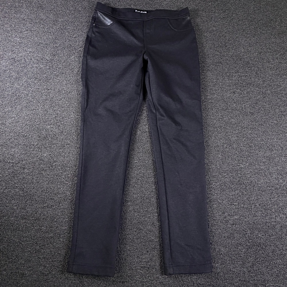 DKNY Jeans Leggings Womens Medium (30x28) Charcoal Gray Faux Leather Trim EUC